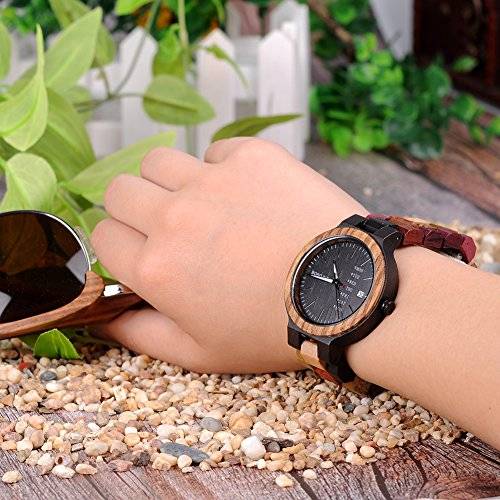 Womens Wooden Watches Colorful Bamboo Watches with Week & Date Display Handmade Natural ..