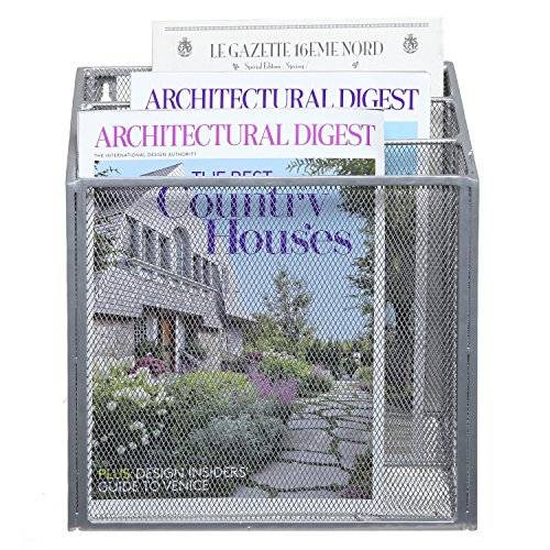 Wall Mounted Silver Metal Wire Mesh 3 Tier Hanging Magazine Rack / Desktop File Organizer Storage H