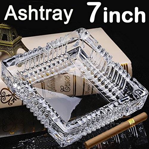 BSWEEII Large Square Glass Ashtrays for Cigars and Cigarettes Big Ashtray Outdoor for Patio Tableto