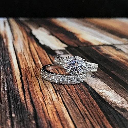 Solid Sterling Silver 925 Engagement Ring Set Bridal Rings with Cubic Zirconia Size 4