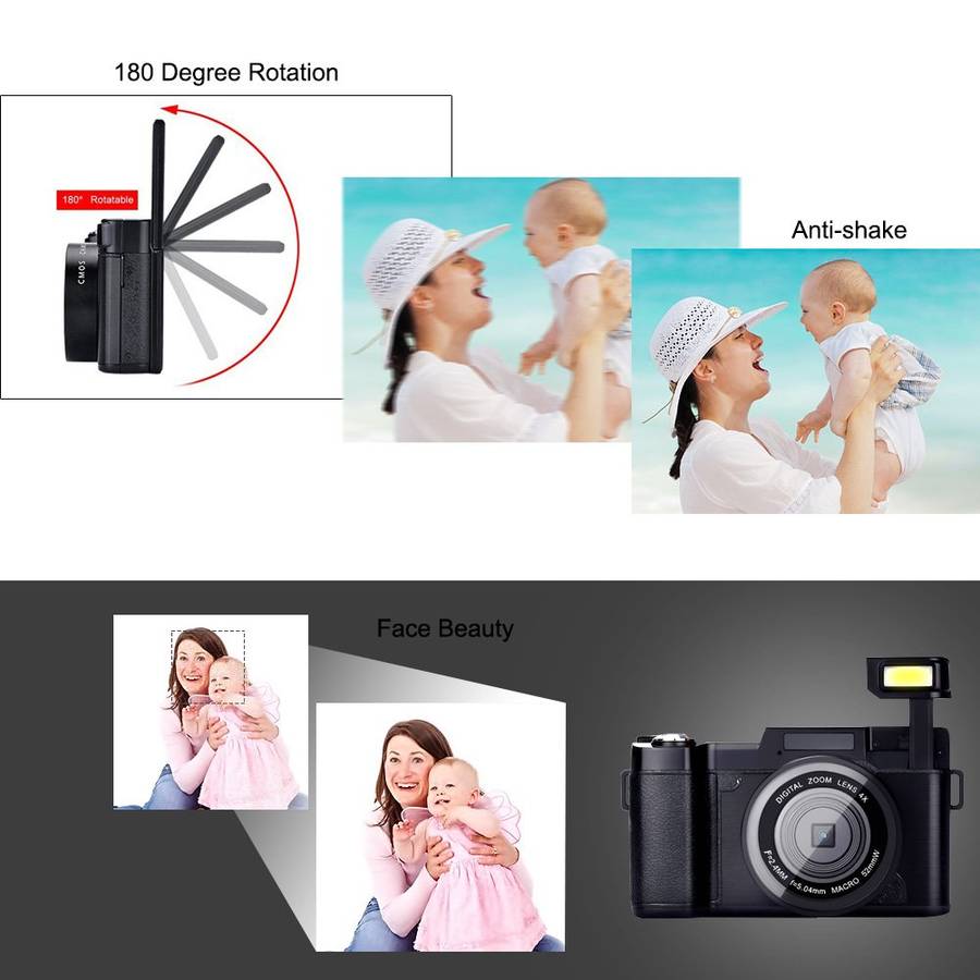 Digital Camera Vlogging Camera Full HD1080p 24.0MP Camcorder 3.0 Inch Flip Screen Camera