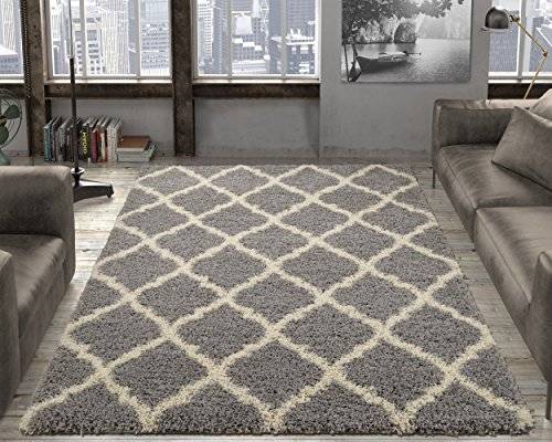 Ottomanson Ultimate Shaggy Collection Moroccan Trellis Design Shag Rug Contemporary Bedroom and Liv