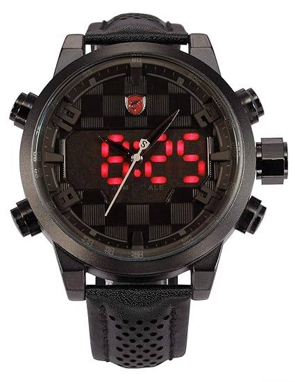 SHARK Digital Dual Movement Alarm Stainless Steel Case Leather Strap Sport Watch BRAND NEW