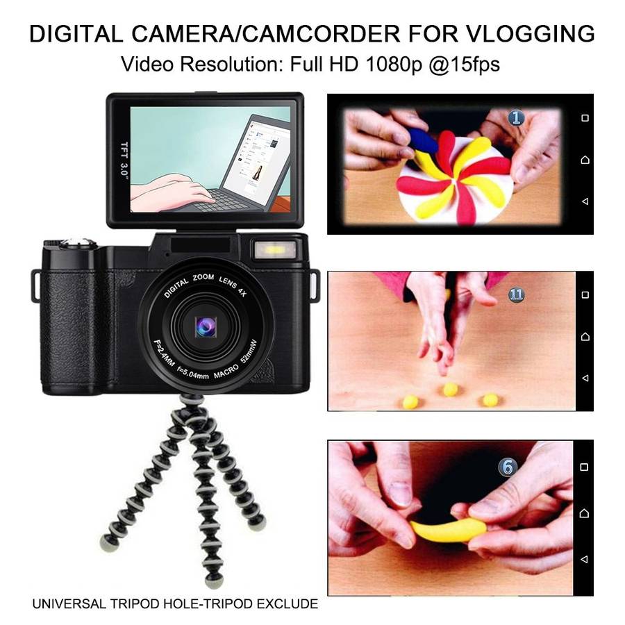 Digital Camera Vlogging Camera Full HD1080p 24.0MP Camcorder 3.0 Inch Flip Screen Camera