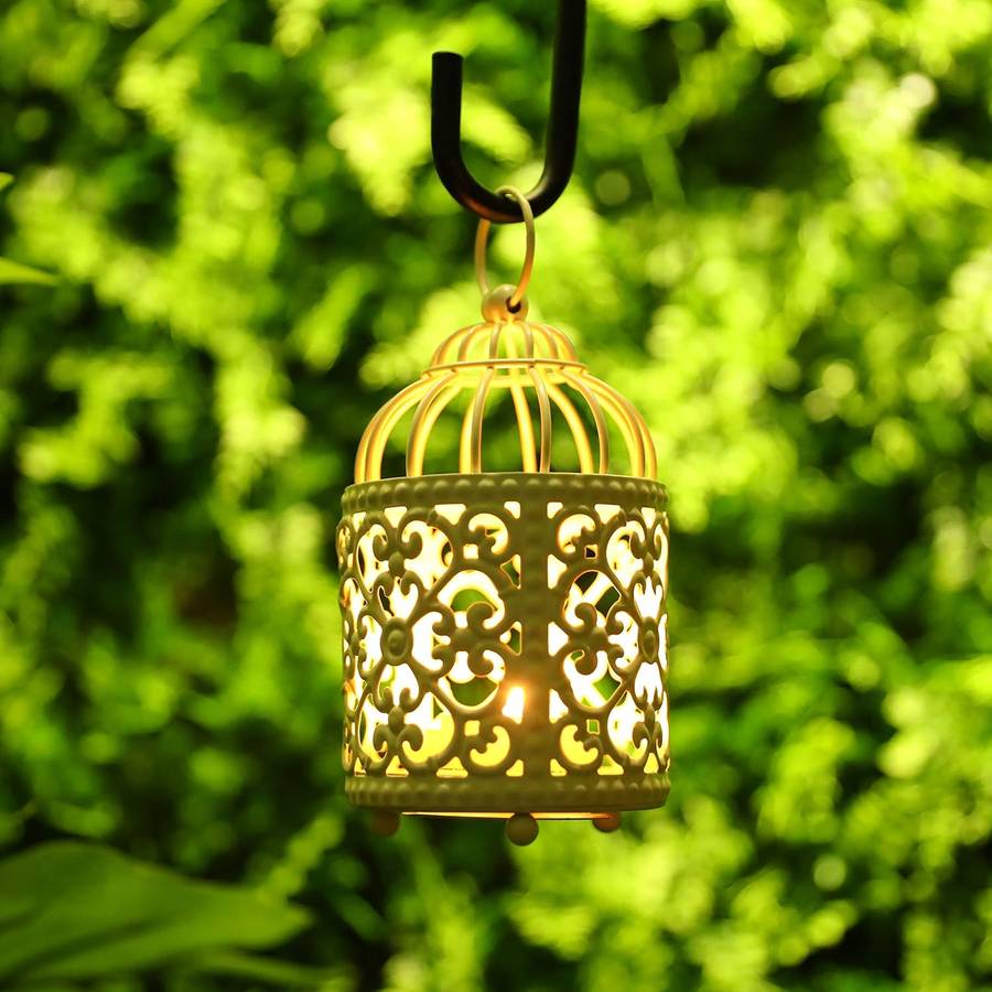 JHY DESIGN 2 Pack Small Metal Candle Stick Holder Hanging Birdcage Tealight Lantern Hollow Candle