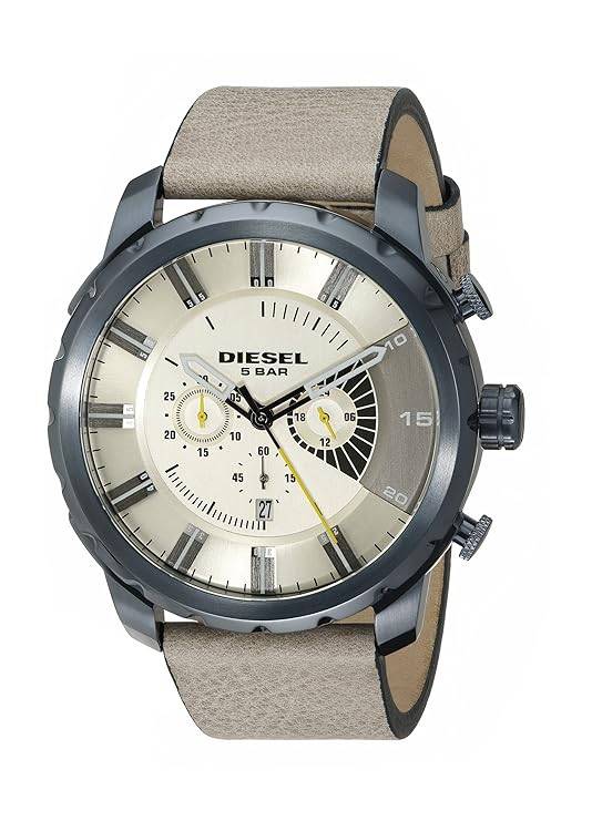 Diesel Men's watch Stronghold Stainless Steel Watch with Gray Leather Band