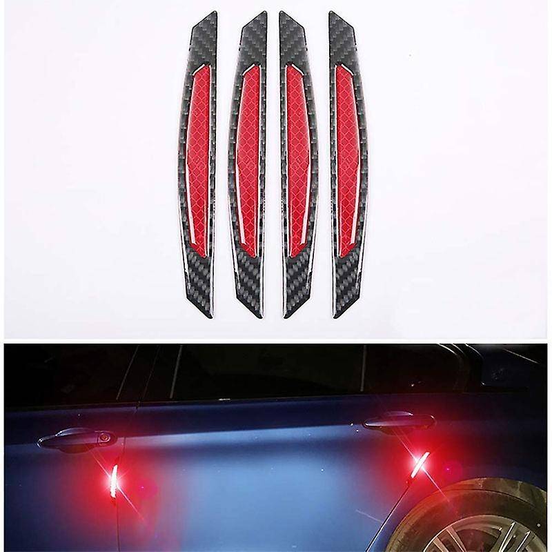 4pcs Super Red Reflective Stickers Carbon Fiber Strips Car Side Door