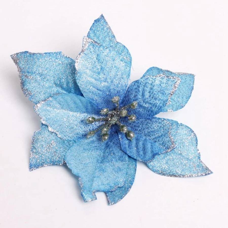 Christmas Glitter 20pcs Artificial Wedding Christmas Flowers (blue)