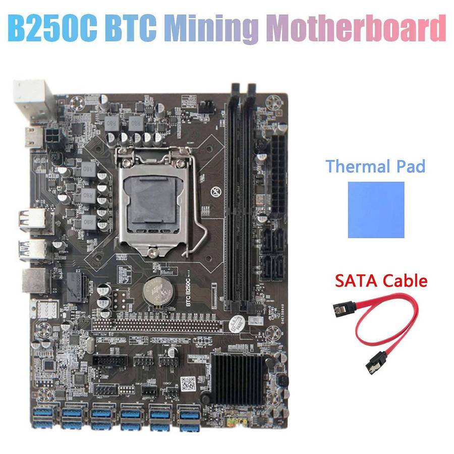 B250c Miner Motherboard+thermal Pad+sata Cable Support Ddr4 Dimm Ram