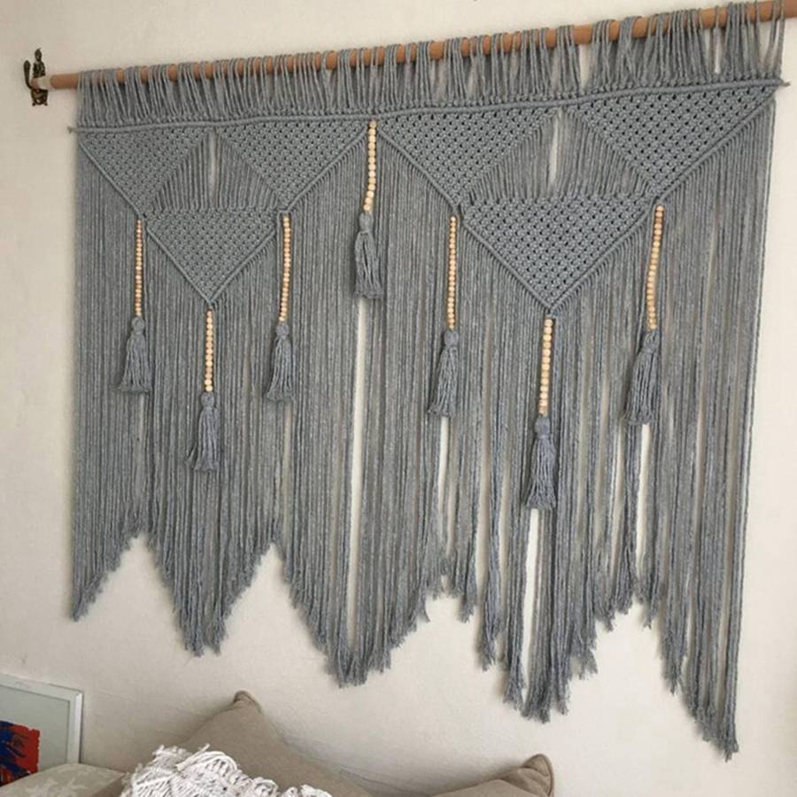 Macrame Wall Hanging Woven Bohemian Cotton Rope Decor Gray