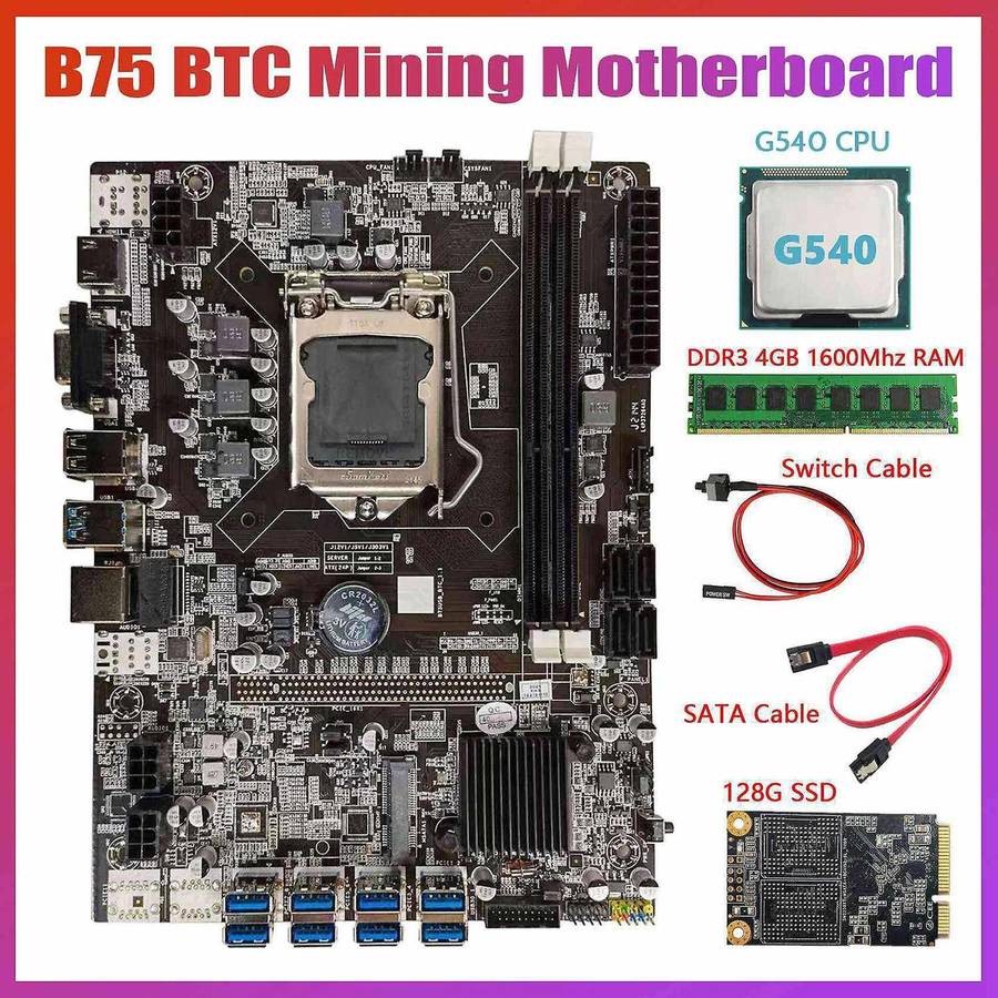 B75 Btc Motherboard+g540 Cpu+ddr3 4gb 1600mhz Ram+128g Msata Ssd