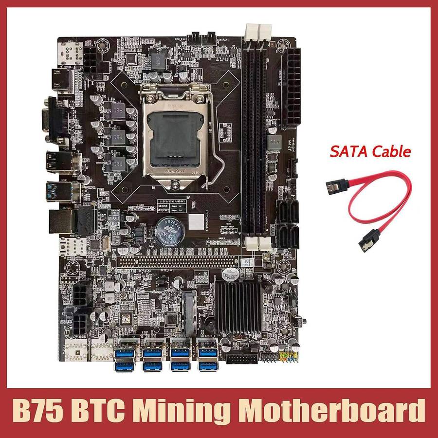 B75 Btc Mining Motherboard+sata Cable Lga1155 8xpcie Usb Adapter