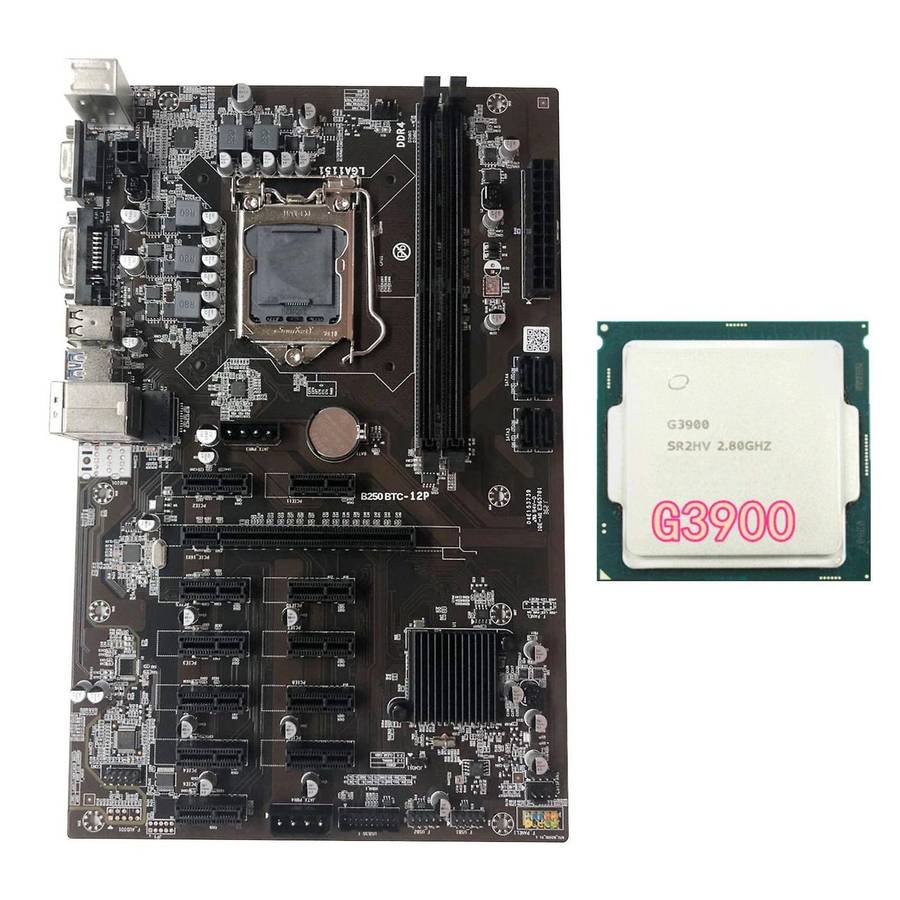 B250 Btc Mining Motherboard with G3900 Cpu Processor Supports Ddr4