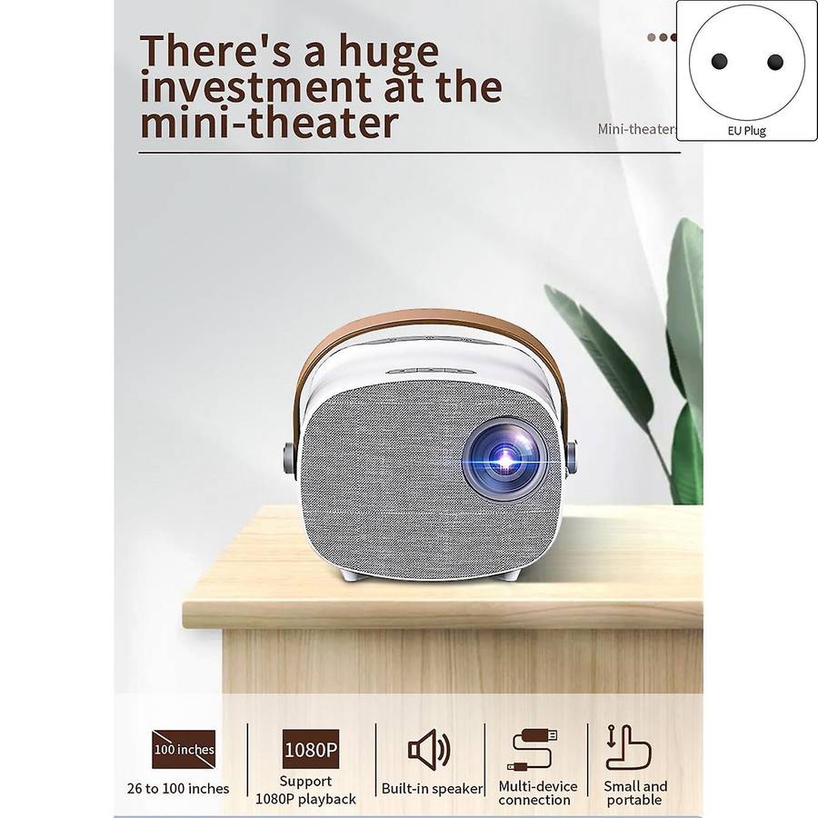Mini Portable Projector Built-in Hifi Speakers 1080p Color-eu Plug