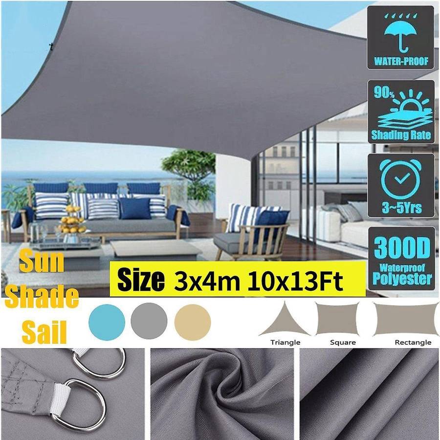 3x4m Waterproof Awning Sunshade Sun Shade Sail for Outdoor,grey