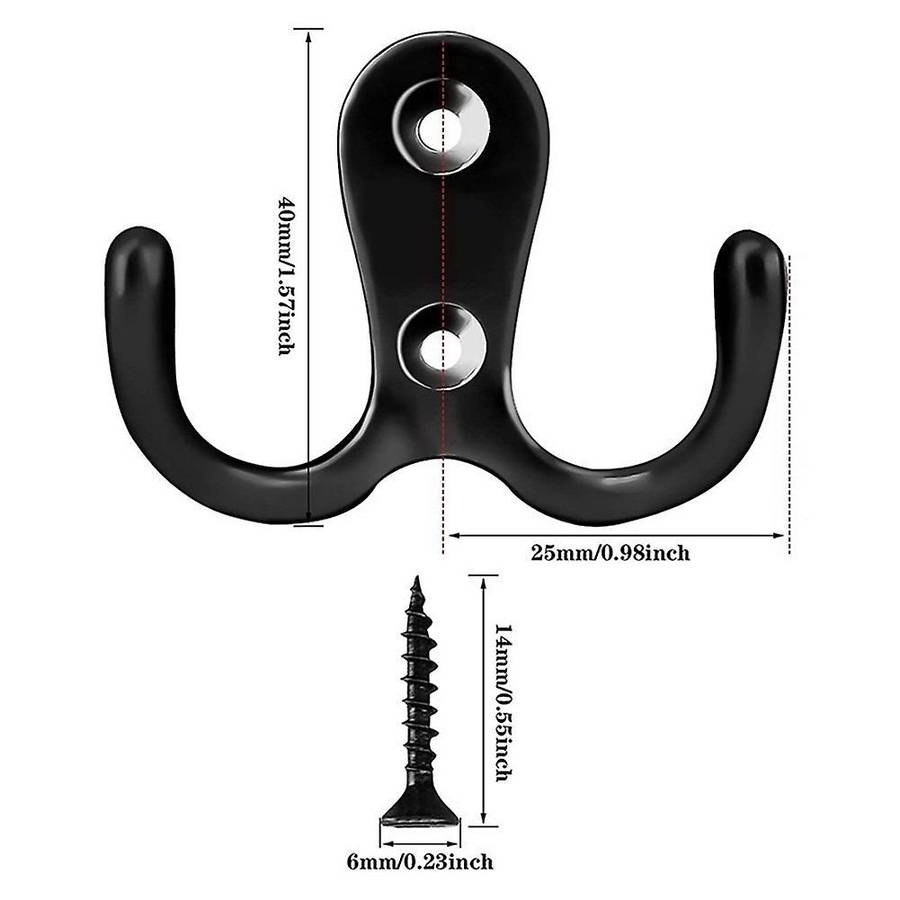 Dual Coat Hooks Wall Mounted for Bathroom Bedroom Door Wall (black)