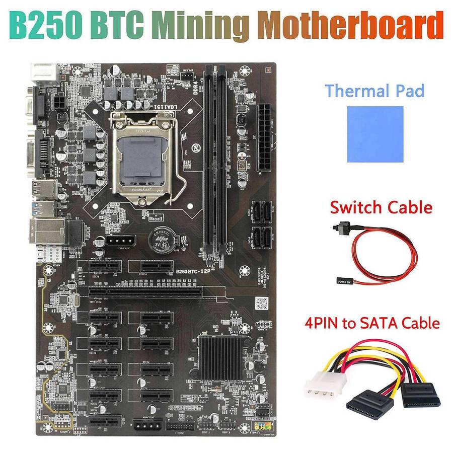 B250 Btc Mining Motherboard with Thermal Pad+4pin to Sata
