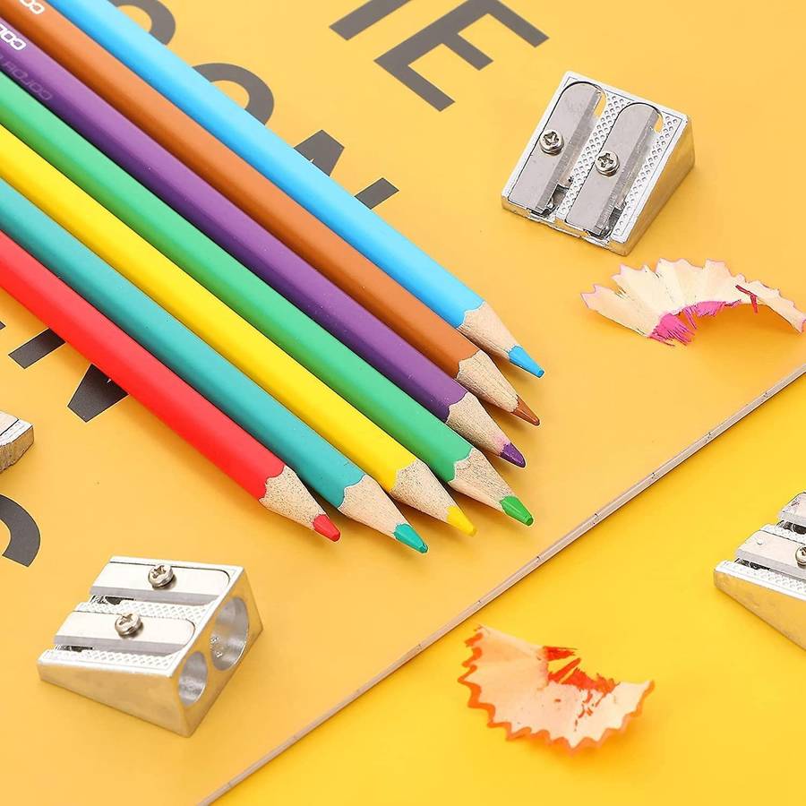 6 Pcs Metal Pencil Sharpeners, Single and Dual Hole Pencil Sharpeners