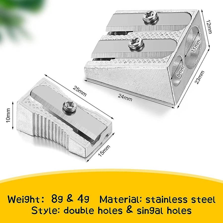 6 Pcs Metal Pencil Sharpeners, Single and Dual Hole Pencil Sharpeners