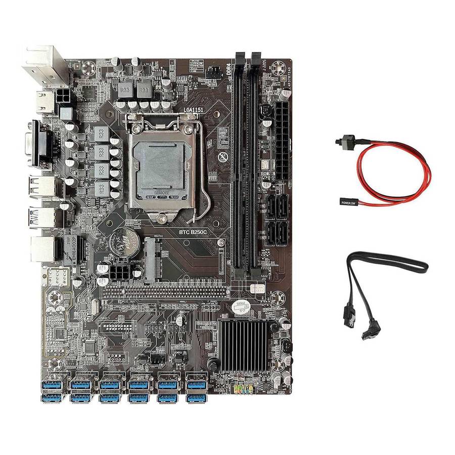 B250c Btc Mining Motherboard+sata Cable+switch Cable for Eth Miner