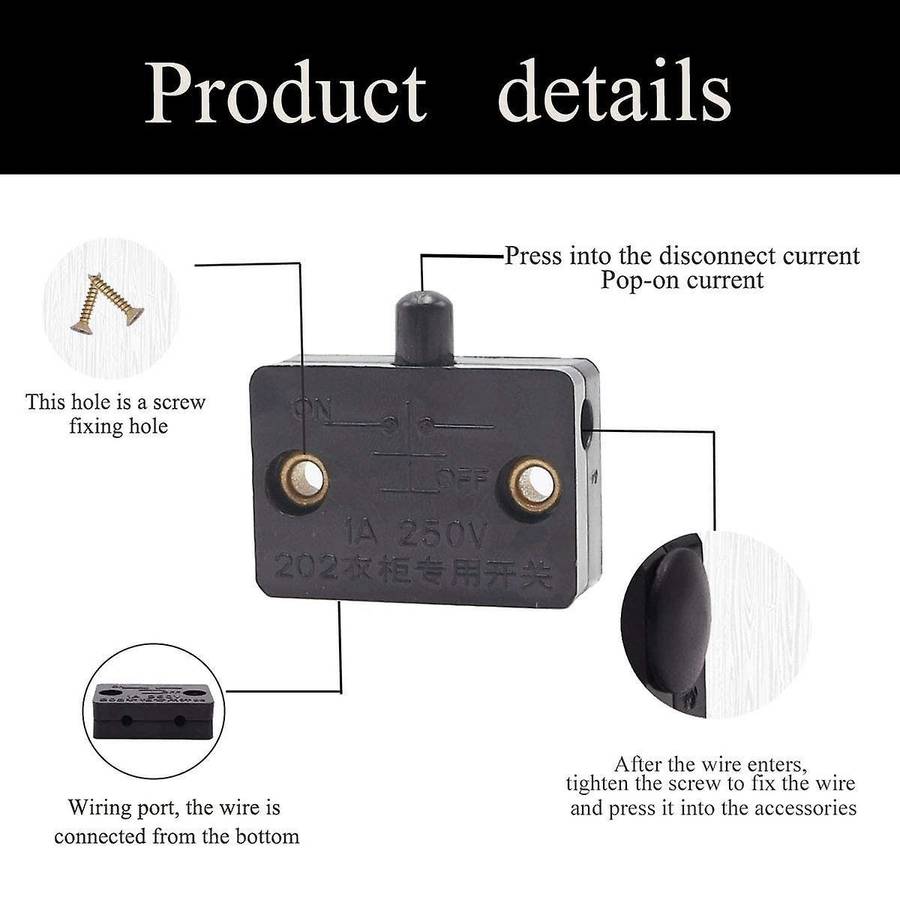 4 Pcs Cabinet Door Lamp Switch Applicable to 12v 24v 110v Black