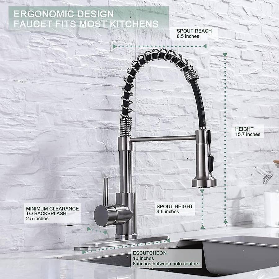 Kitchen Faucets, Brushed Nickel Stainless Steel Pull Down Sprayer