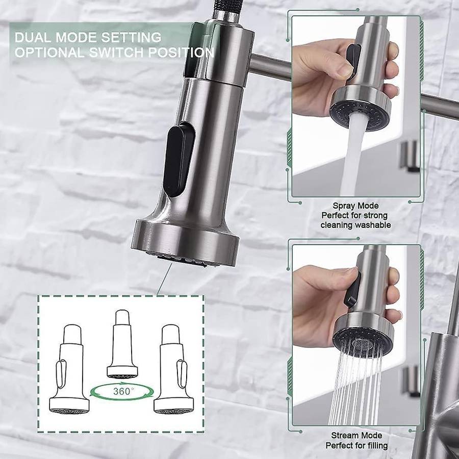 Kitchen Faucets, Brushed Nickel Stainless Steel Pull Down Sprayer