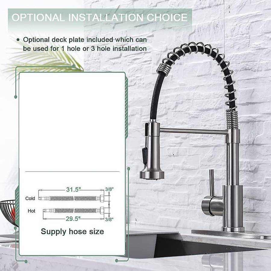Kitchen Faucets, Brushed Nickel Stainless Steel Pull Down Sprayer