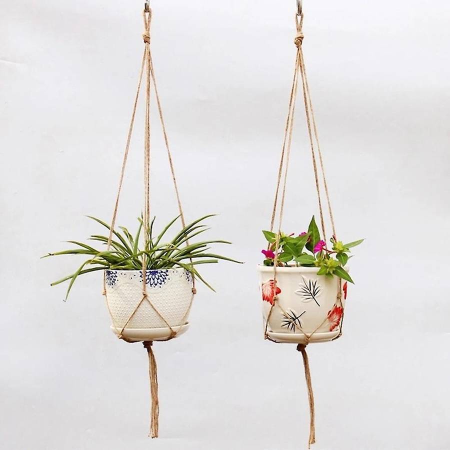 4pcs Hemp Rope Plant Holders Hanging Decor Home Garden Supplies