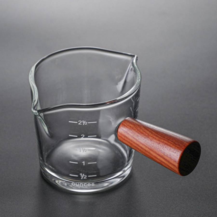 Double Mouth Measuring Cup Glass Coffee Pot Wooden Handle Milk Cup