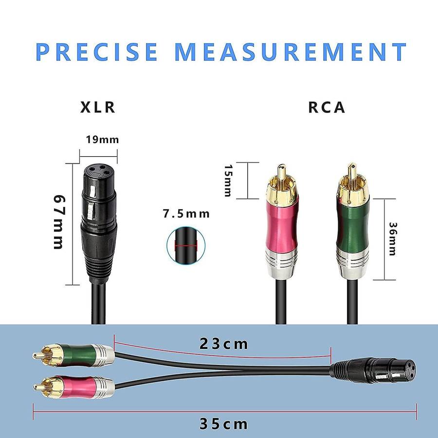 Male Xlr to 2x Rca Connection Audio Cable Left and Right Channel
