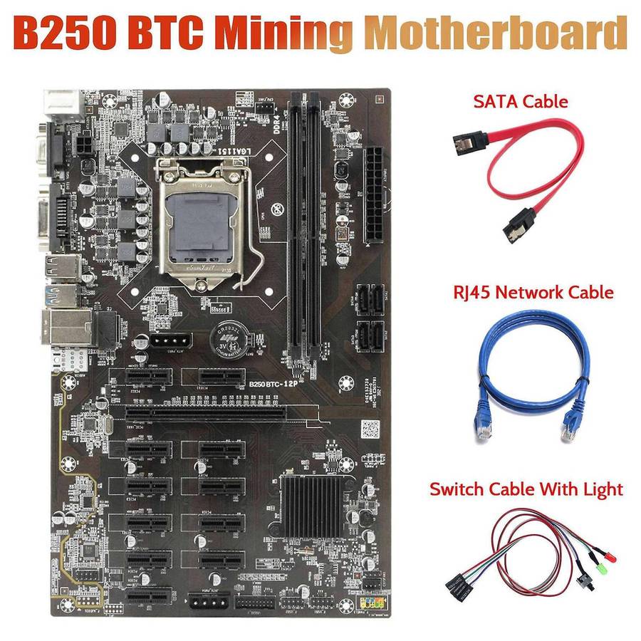 B250 Btc Mining Motherboard with Light+rj45 Cable for Btc Miner