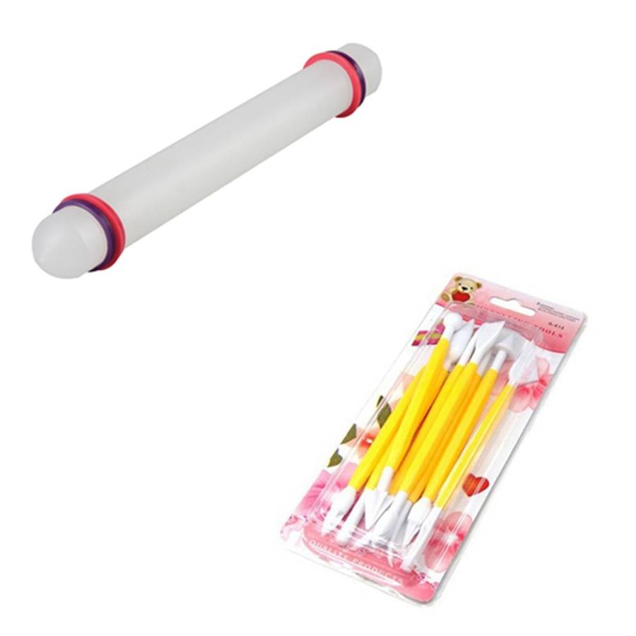 23 Cm Non-stick Sugarcraft Fondant Rolling Pin with Guide Rings
