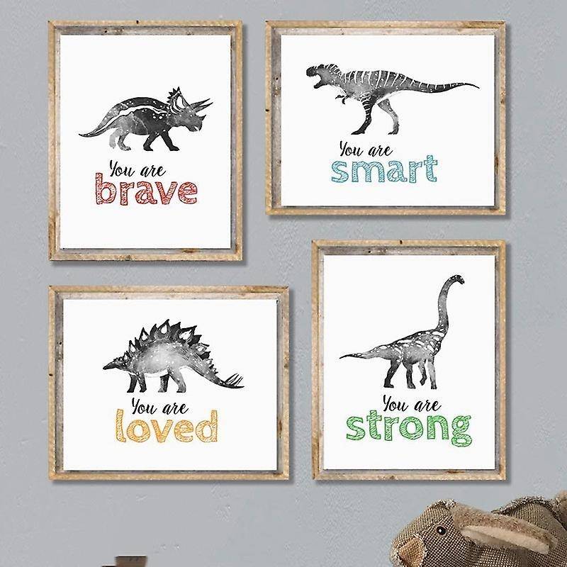 4pcs Dinosaur Wall Art for Little Boys Room, Baby Nursery Posters