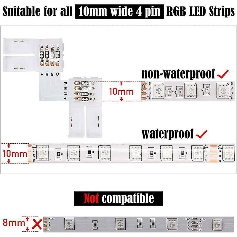 L Shape 4-pin Led Connectors 10pack 10mm Wide Solderless Connector