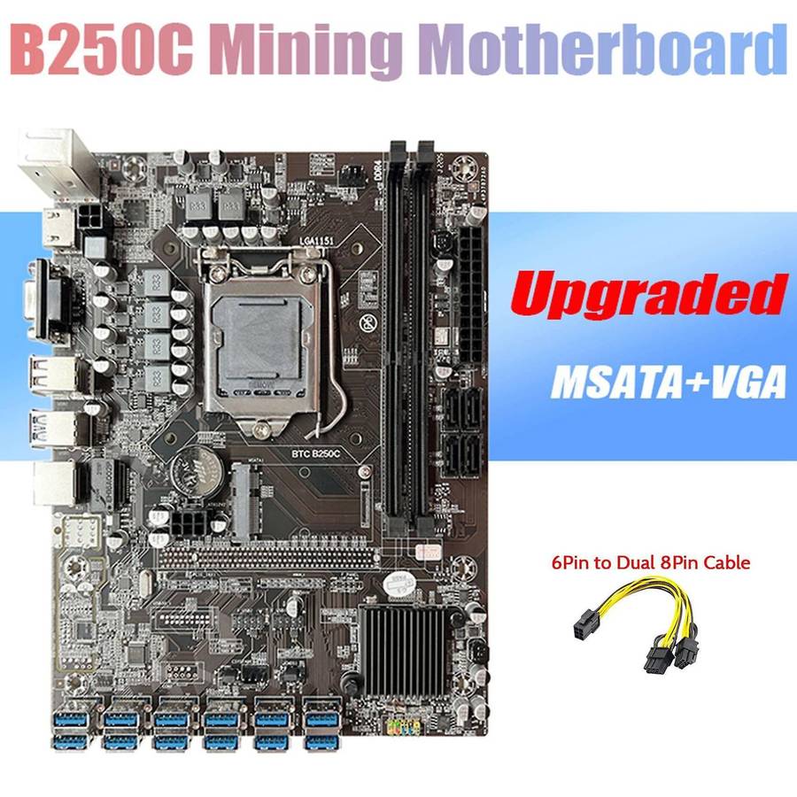 B250c Btc Mining Motherboard+6pin to Dual 8pin Cable Lga1151