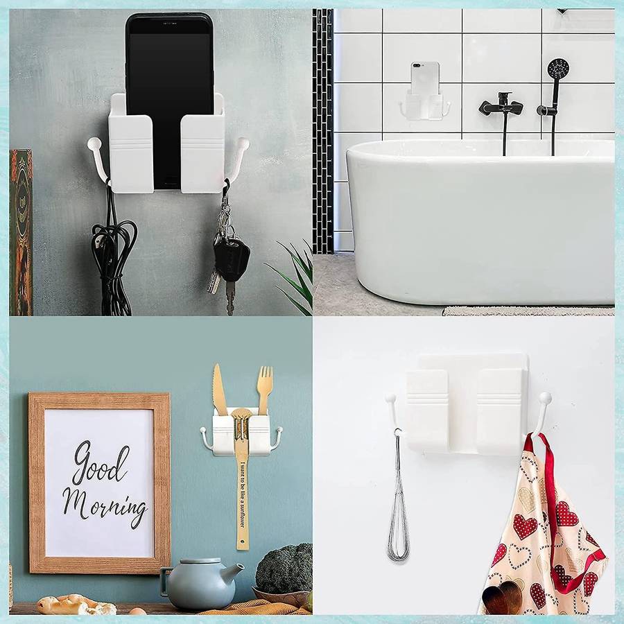 6 Pcs Wall Phone Holder Wall Mount Self-adhesive Cell Phone(white)