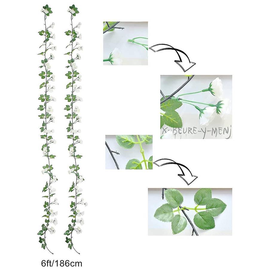 Artificial Rose Vine Garland with 69 Heads for Home(white, 2pcs)