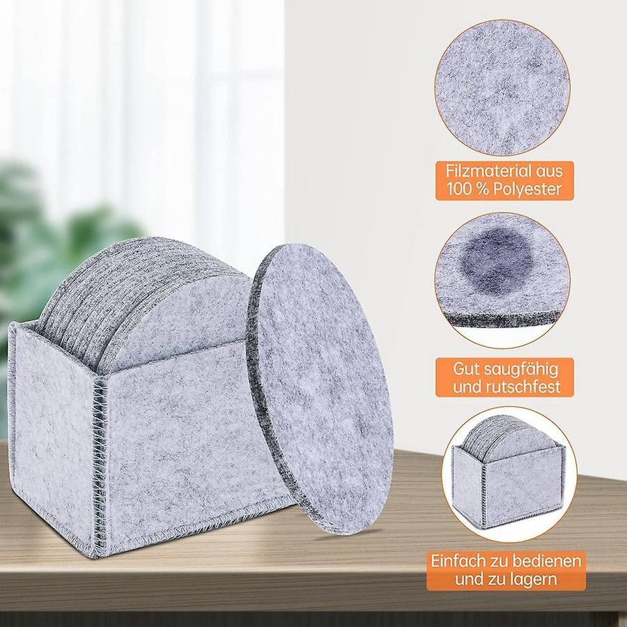 Washable Coasters for Glasses, Set Of 12, Round Drinks, Cups, (grey)