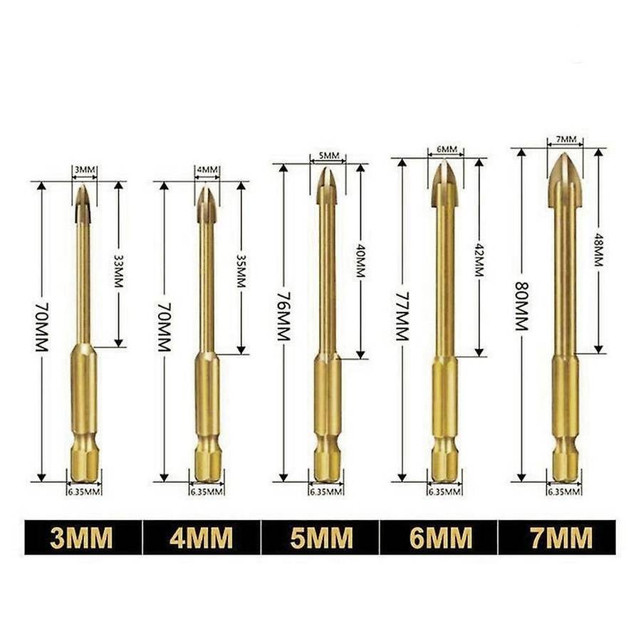 5pcs Universal Drilling Tool Cross Alloy Drill for Woodworking Gold