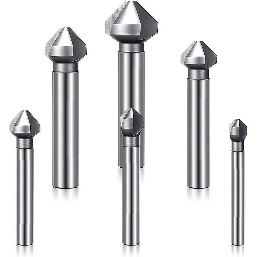 Countersink Drill Bit Set, 6pcs Hss 3 Flute 90 Degree Chamfering Tool