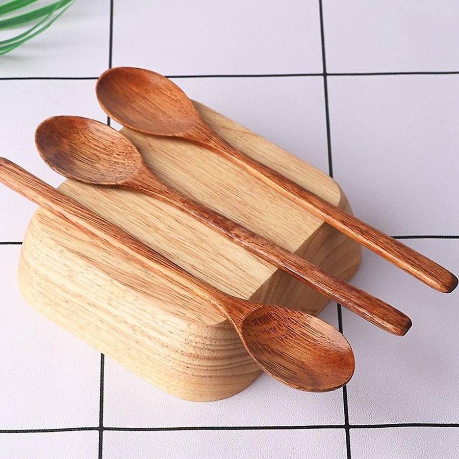 10 Pieces Wood Soup Spoons for Stirring, Long Handle Spoon Utensil