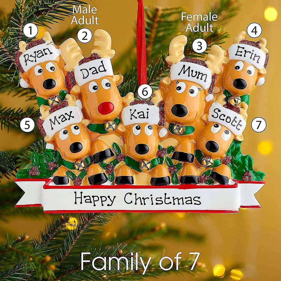 Personalized Deer Christmas Tree Ornament - Cute Deer (family Of 7)