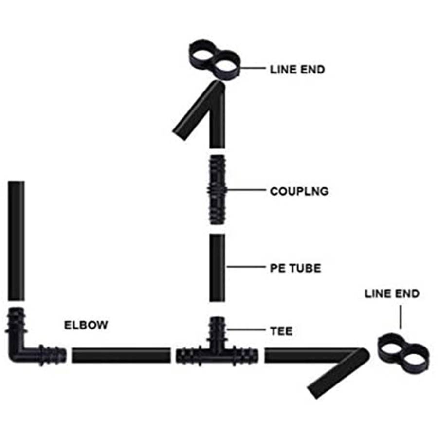 Irrigation Fittings Kit -12 Tees, 12 Couplings, 12 Ends, 12 Elbows