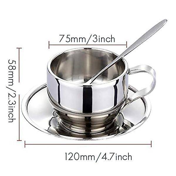 Set Of 6 Coffee Cup with Spoon Set,stainless Steel 125ml/4.2 Oz