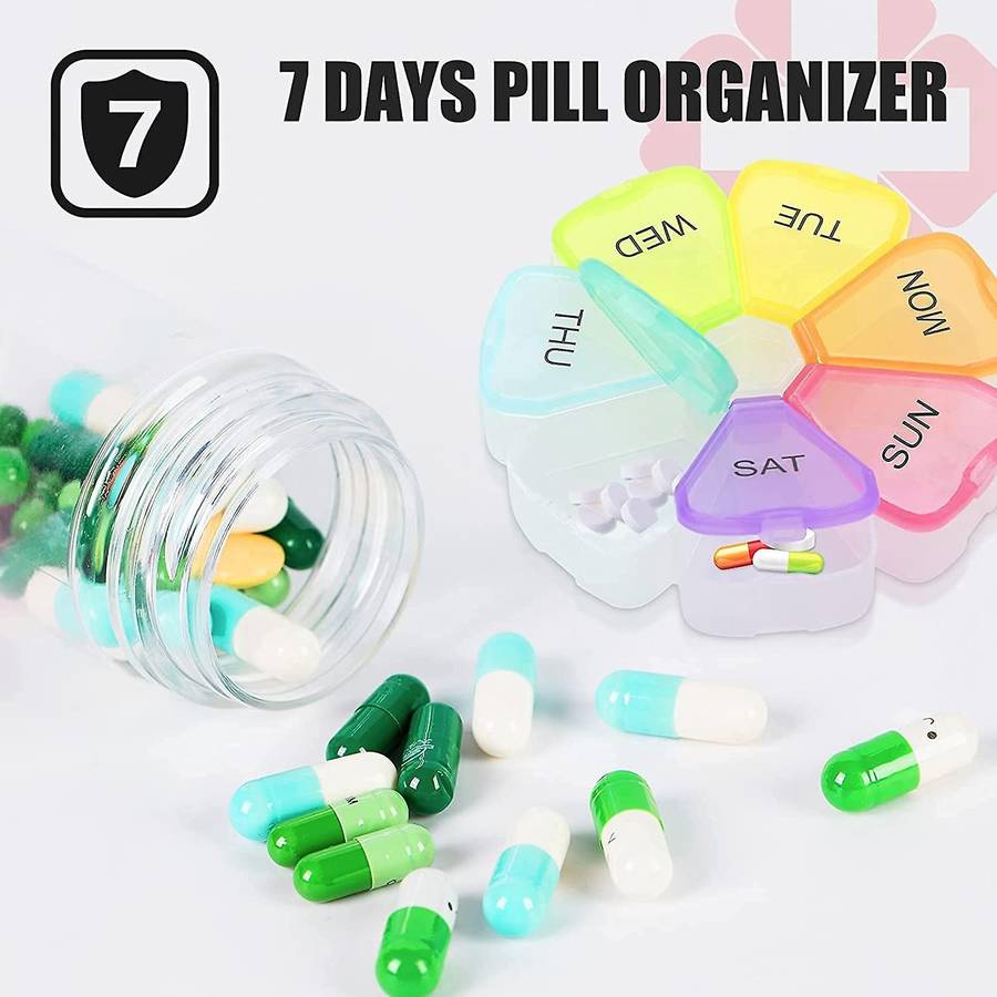 2 Pcs Weekly Pill Organizer, Portable 7 Day Pill Box Case