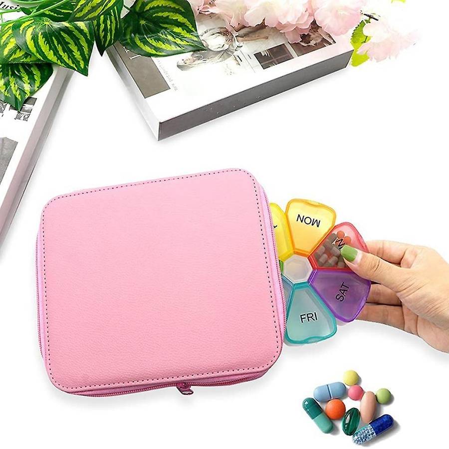 2 Pcs Weekly Pill Organizer, Portable 7 Day Pill Box Case