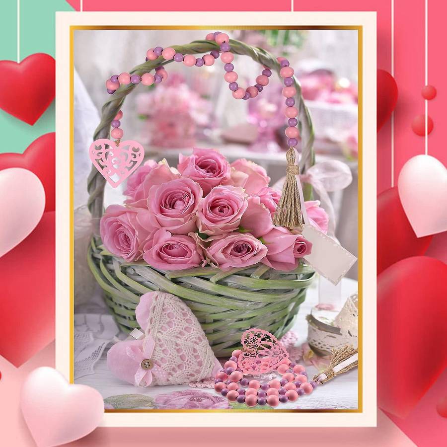 Valentine's Day Wooden Bead Garlands with Tassel for Home Decor, B