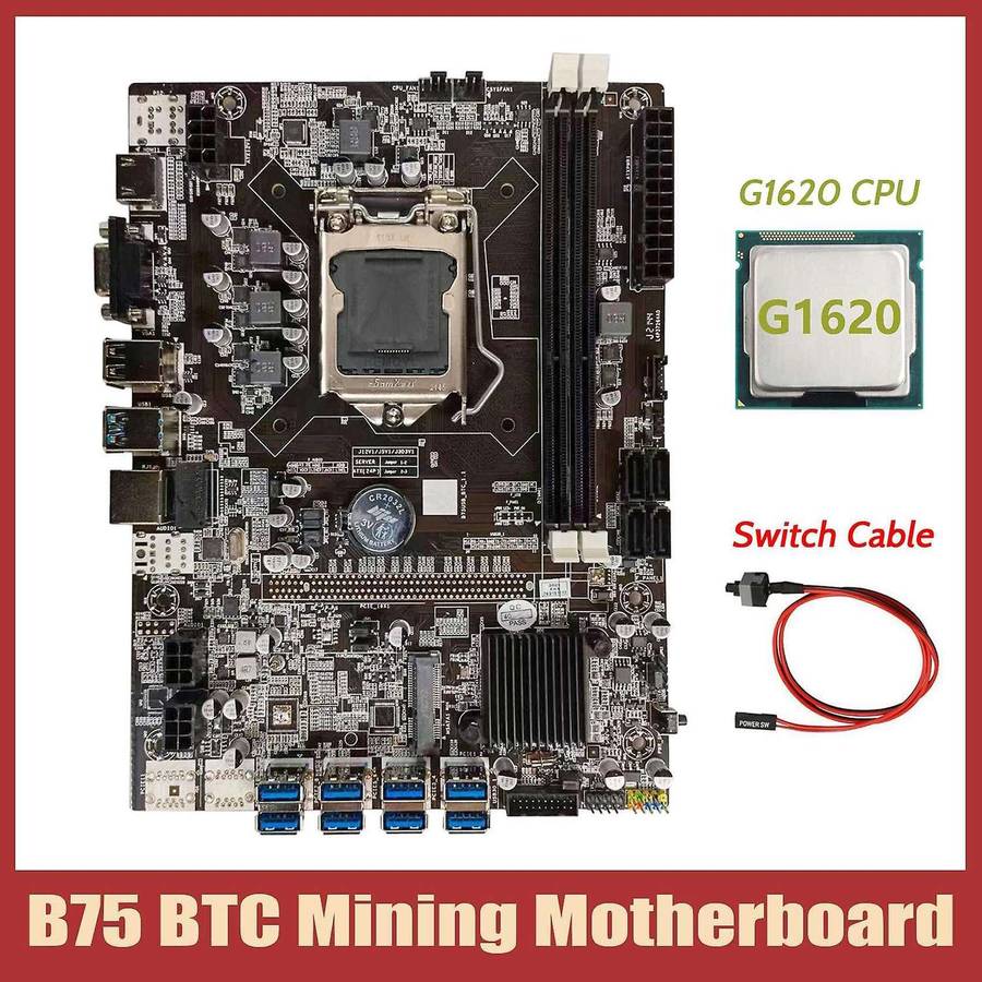 B75 Btc Mining Motherboard+g1620 Cpu+switch Cable Lga1155 8xpcie