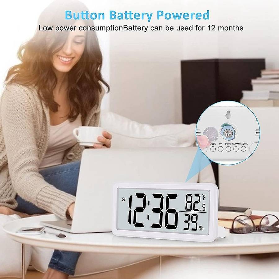 Digital Alarm Clock,battery Operated Lcd Electronic Clock White